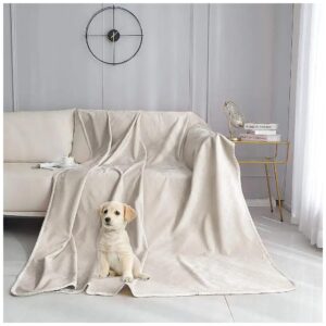 Waterproof Dog Blanket Bed Cover Cream Beige 40x60 inches Reversible Soft Plush for Sofa