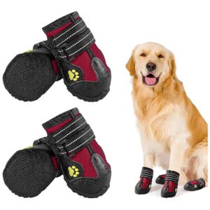 Waterproof Dog Boots for Medium to Large Dogs with Anti-Slip Soles and Reflective Straps