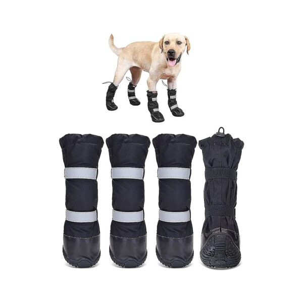 Waterproof Dog Boots for Winter Snow Rain Black Nylon Shoes Medium Large Dogs