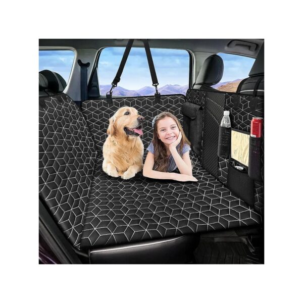 Waterproof Dog Car Seat Cover with Pockets and Adjustable Straps for Back Seat Black