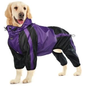 Waterproof Dog Raincoat for Big Dogs Adjustable 4 Legs Rain Poncho with Leash Hole