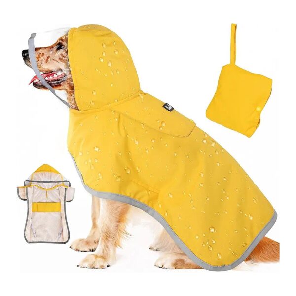 Waterproof Dog Raincoat with Clear Hood and Reflective Brim for Small Medium Large Dogs