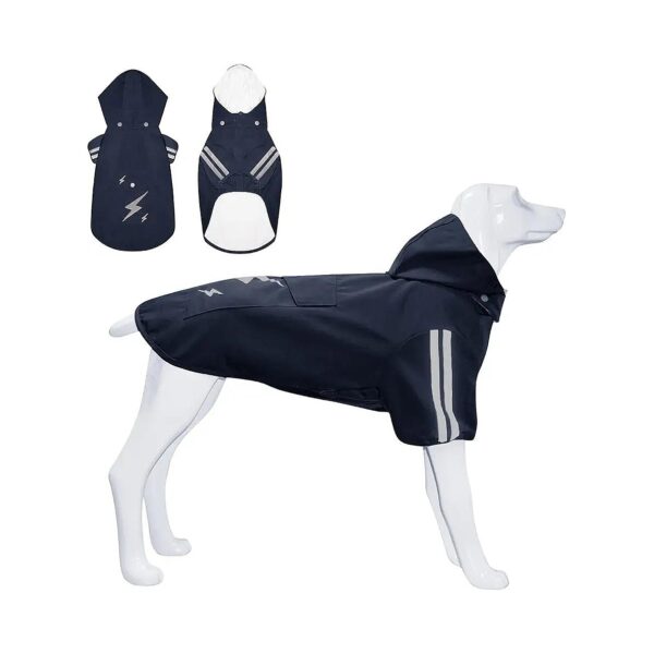 Waterproof Dog Raincoat with Reflective Strip for Medium Dogs in Navy Blue