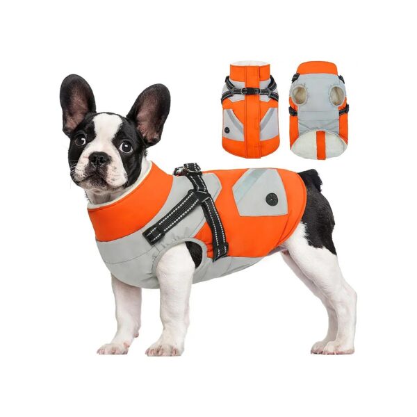 Waterproof Dog Winter Coat for Large Dogs with Built-in Harness and Poop Bag Pockets