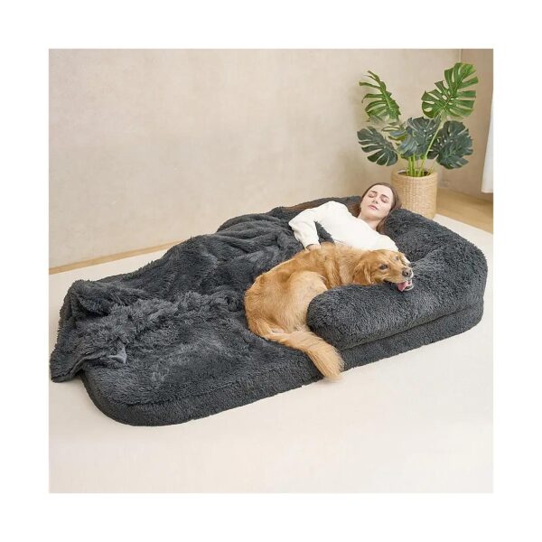 Waterproof Foldable Memory Foam Dog Bed for People with Faux Fur Cover