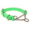 Waterproof Green Training Dog Collar Stainless Steel Chain 1" Wide Leather