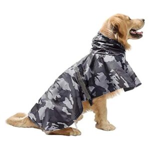 Waterproof Grey Camo Dog Raincoat with Reflective Strip for Small Medium Large Dogs