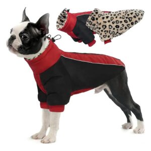 Waterproof Warm Coat with Leopard Fleece Lining for Small Medium Large Dogs