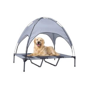 Waterproof and Chew-Proof Elevated Dog Bed with Removable Canopy and Metal Frame