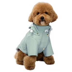 Waterproof and Reflective Small Dog Raincoat with Detachable Hood and Gold Buttons