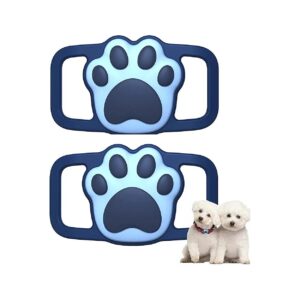 Waterproof and Scratch-Resistant Airtag Pet Collar Case, 2-Pack Soft Silicone, Dark Blue