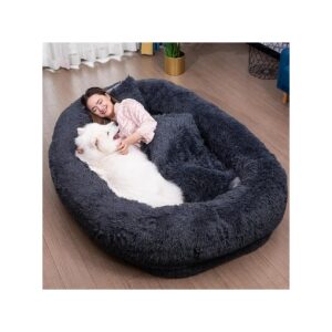 Waterproof and Washable Human Size Dog Bed with Faux Fur Cover and Pillow