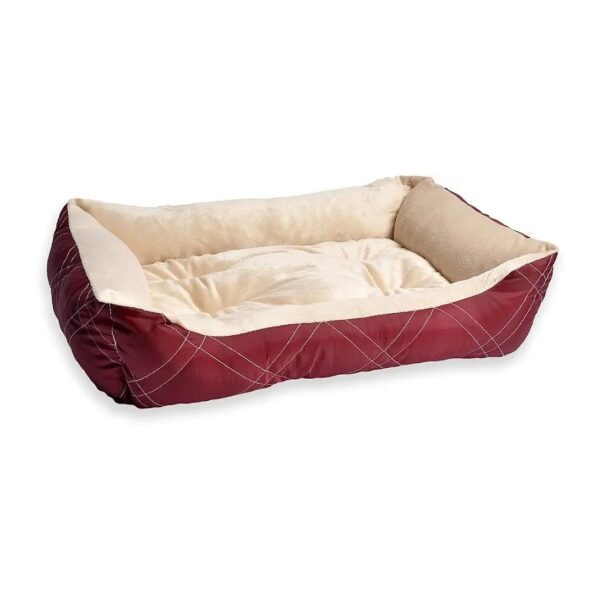 Weather Reversible Pet Bed with Soft Red Color and Cozy Bolsters