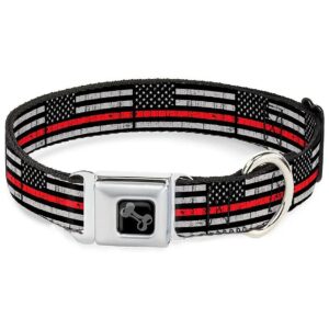 Weathered Black Gray Red Dog Collar with Red Thin Line Pattern and Seatbelt Buckle