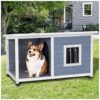 Weatherproof Dog House with Porch and Window for Small to Medium Size Dogs Grey