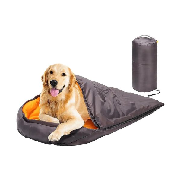 Weatherproof Dog Sleeping Bag for Travel Camping Backpacking Grey Orange