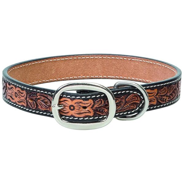 Weaver Inspired Floral Patterned Leather Dog Collar with Stainless Steel Hardware