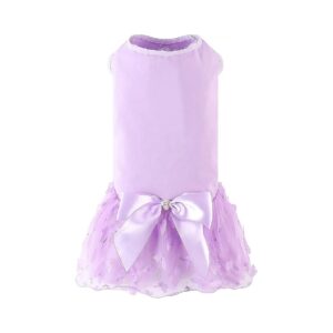 Wedding Party Clothes for Small to Medium Breed Dogs with Lavender Lace Bowknot Dress