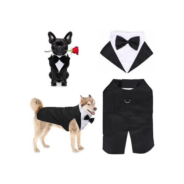 Wedding Party Dog Suit with Formal Tuxedo Shirt and Bandana for Large Medium Dogs