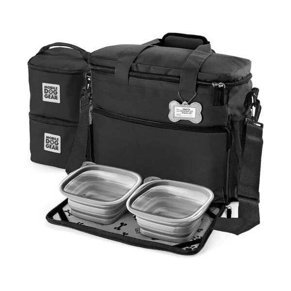 Week Long Dog Travel Bag, Includes Lined Food Carriers and 2 Collapsible Silicone Bowls