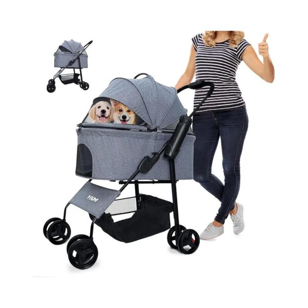 Wheel Pet Stroller with Cup Holder and Safety Belt for Small to Medium Dogs