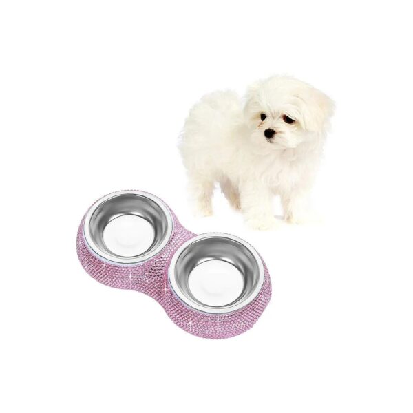 Whimsical Pet Feeder Bowls with Crystal Rhinestones for Multiple Pets