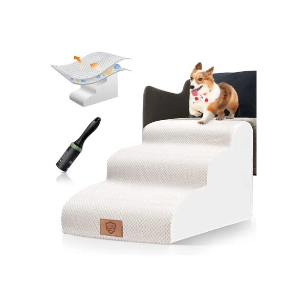 Whimsical White Foam Pet Stairs for High Bed Sofa with Waterproof Removable Cover