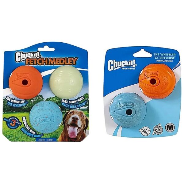 Whistling Glowing Bouncing Fetch Balls for Medium Dogs