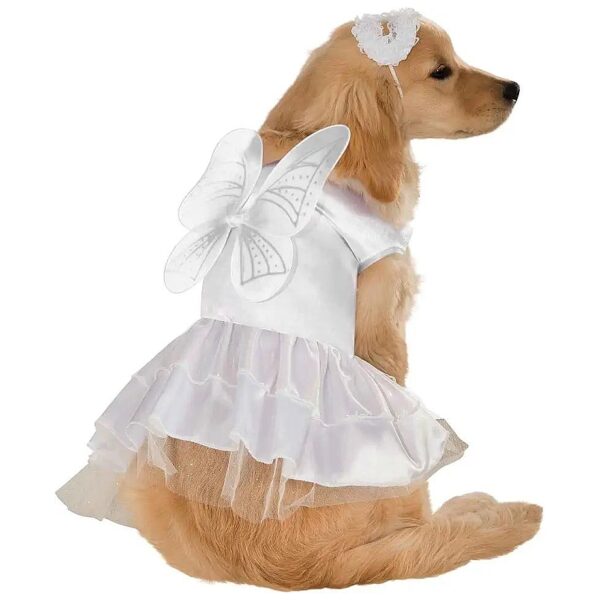 White Angel Pet Costume with Adjustable Frills and Wings for Dogs of All Shapes and Sizes