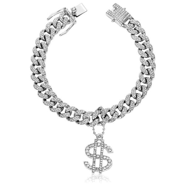 White Cat Puppy Collar Chain Jewelry with Iced Zircon Cuban Link 14mm Pendant