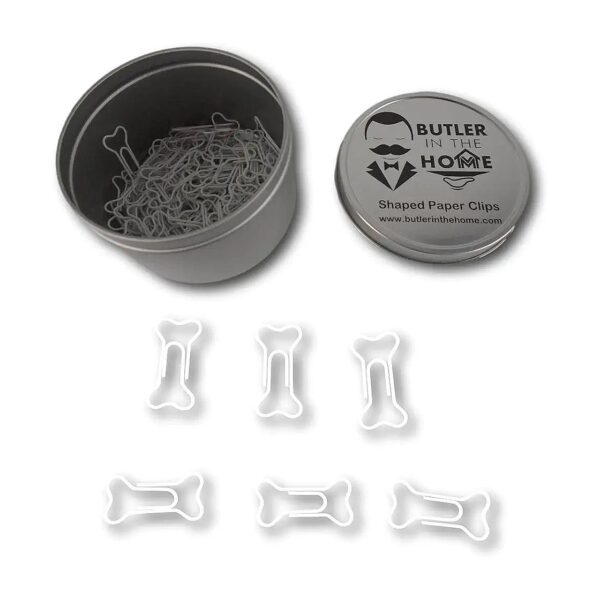 White Dog Bone Paper Clips in Modern Silver Tin and Gift Box 100 Count for Pet Lovers