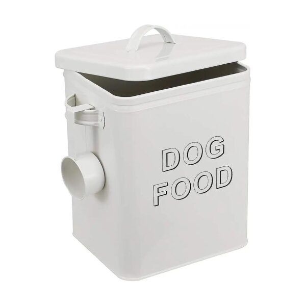 White Dog Food Storage Canister with Scoop, Perfect for Countertop or Shelf Display