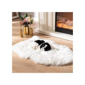 White Faux Sheepskin Chair Cover Seat Pad Shag Fur Area Rug for Bedroom and Pet Bed