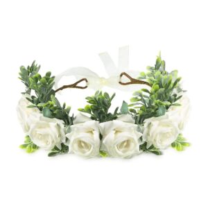 White Floral Dog Collar Wedding Ring Wreath for Pets Dogs Cats Photo Prop