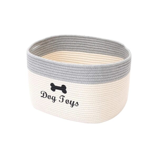 White Gray Natural Woven Rope Dog Toy Storage Box with Handle for Pet Toy Storage