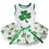 White Green Clover Embroidered Dog Dress for Small to Medium Weight Puppies Medium Size