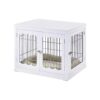 White Indoor Dog Crate with Side Table and Comfortable Pet Bed