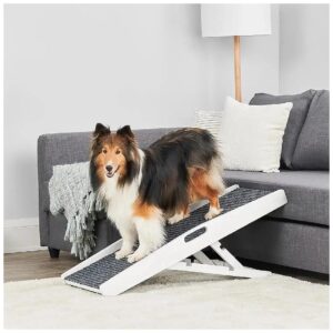 White Indoor Pet Ramp with Gray Non-Slip Carpet and Adjustable Height