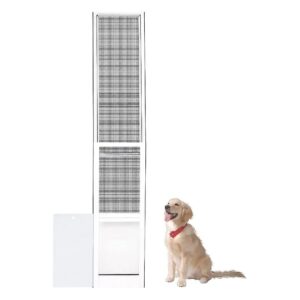 White Large Dog Door for Sliding Glass Doors with Adjustable Frame and Lockable Panel