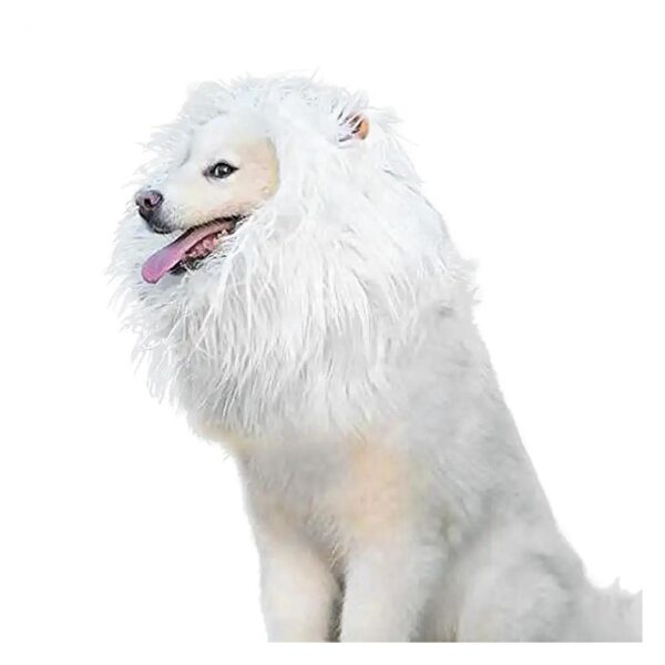 White Large Dog Lion Costume with Ears for Holiday Party Decoration Accessory