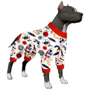 White Medium Pajamas for Pitbulls Space Snow Prints Full Coverage Dog Sweater