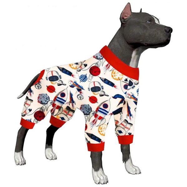 White Medium Pajamas for Pitbulls Space Snow Prints Full Coverage Dog Sweater