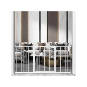 White Metal Baby Gate with Auto Close and Pressure Mount for Doorways and Stairs