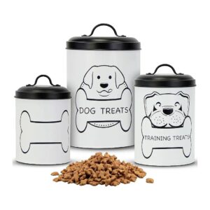 White Metal Dog Treat Containers Set of 3 with Custom Chalk Labels for a Personal Touch