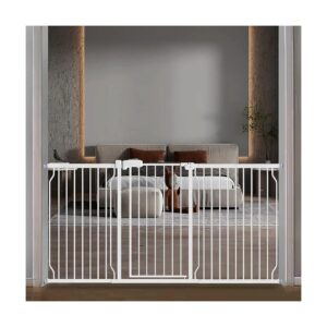 White Metal Extra Wide Indoor Pressure Mounted Baby Gate for Stairs Doorways and Hallways