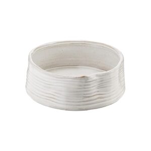 White Pet Bowl with Ribbed Stoneware Base and Free Form Edge for Medium Dogs