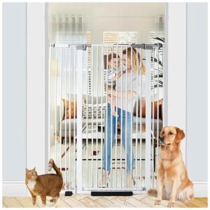 White Pet Gate with Auto Close and No Drill Required Installation