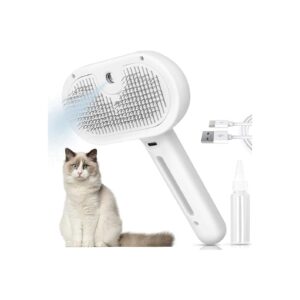 White Pet Hair Brush with Steam Function and Protective Comb Teeth for Gentle Grooming