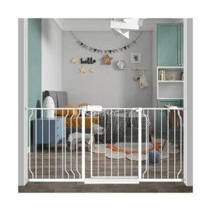 White Pressure Mount Baby Gate for 62-67 Inch Stairs Doorways