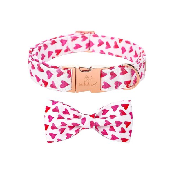 White Red Love Adjustable Dog Collar with Detachable Bow Tie for Small Medium Large Dogs